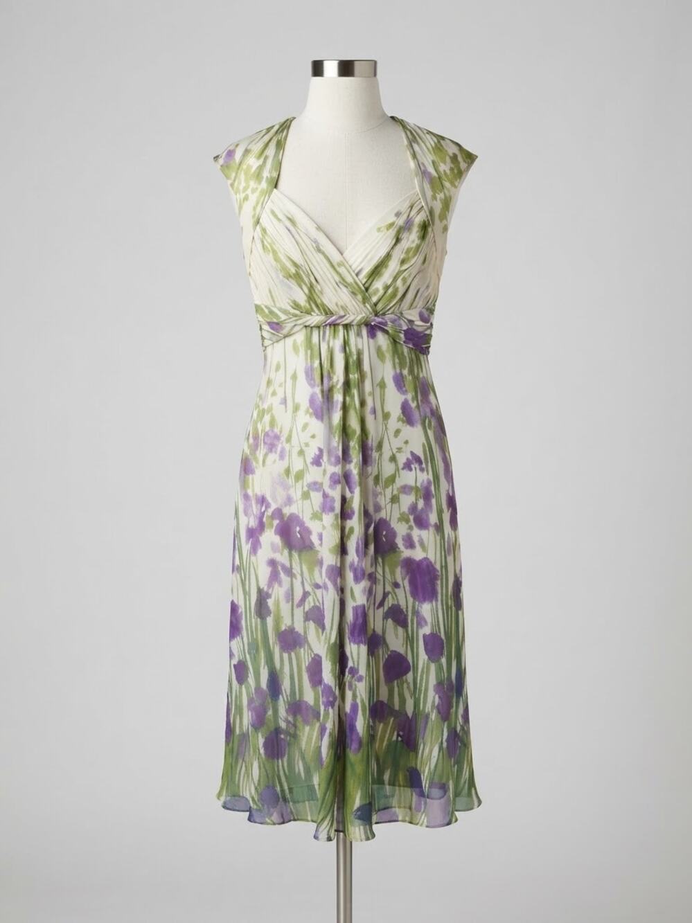 Jones New York 100% Silk Floral Watercolor Midi Dress - Size 10